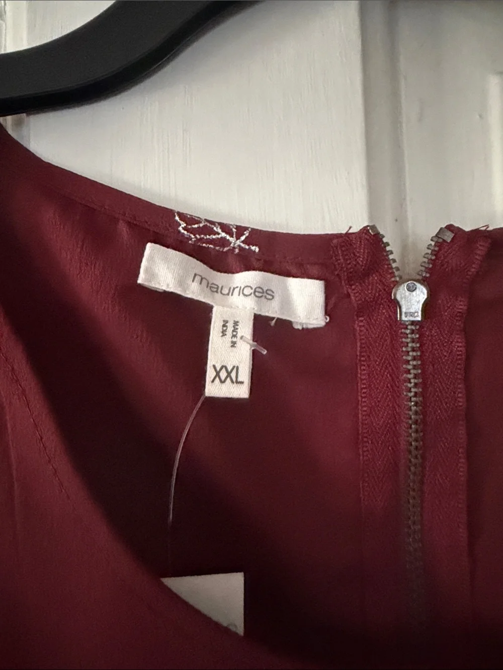 Women's Short Sleeve Embroidered Blouse - Burgundy